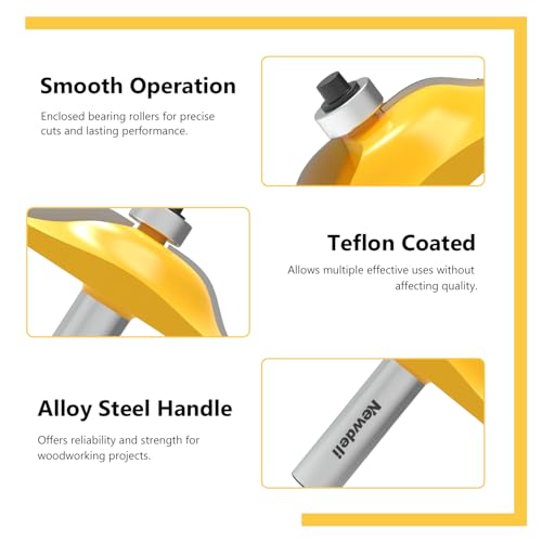 Newdeli 5Pcs Cabinet Door Router Bit Set 1/2" Shank Raised Panel Router Bits Tongue and Groove Router Bit Set Ogee Rail and Stile Router Bits Cabinet Making Tools