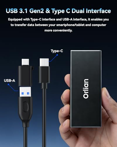 Orlian 500GB External Portable SSD Solid State Drive USB 3.1 Gen 2 Up to 500MB/s High-Speed Solid State Drive for Phone, Windows, Android, PC and More