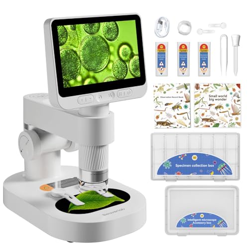 Digital Microscope 1600x, 4.0 Inch Portable Electronic Coin Microscope with 8 Adjustable LED Lights for Adults