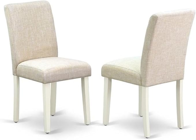 East West Furniture 1NDAB3-LWH-02 3 Piece Kitchen Table Set Contains a Rectangle Dining Room Table with Dropleaf and 2 Light Beige Linen Fabric Parson Dining Chairs, 30x48 Inch, Linen White