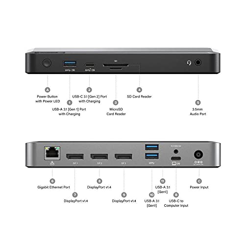 ALOGIC MX3 4K Triple Display Docking Station, 11-in-1 USB-C Dock with 3X DisplayPort, 100W Laptop Charging, USB Hub, Ethernet, SD & microSD Card Reader, Audio Jack for Windows Laptops