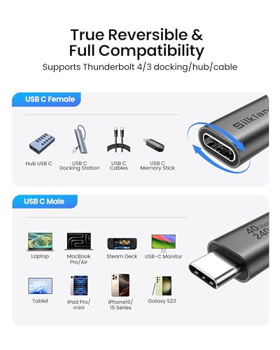 Silkland 40Gbps USB4 USB C Extension Cable 240W for Thunderbolt 4, 3.3 FT