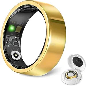 Smart Ring for Men Women, Fitness Tracker Health Ring with Sleep Monitoring, No APP Subscription, 10-Day Battery Life, Stress/Heart Rate/Women's Health Tracker, Android & iOS Compatible, Gold 9