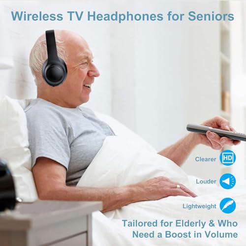 Wireless Over-Ear TV Headphones for Seniors with ANC, Bluetooth 5.3 & 3-in-1 Transmitter (USB/RCA/AUX) for Non-Bluetooth TVs, 35H Playtime, 220g Lightweight Foldable, Gifts for Elderly Parents