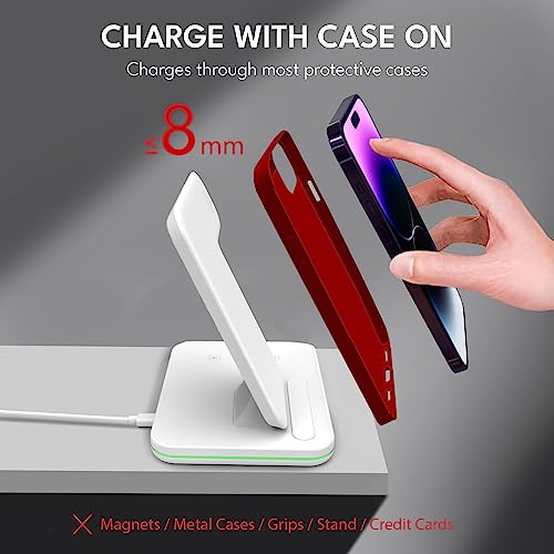 3-in-1 Wireless Charging Station Dock, 24W Fast Qi Charger for iPhone 17/16/15/14/13/12/11/X, Samsung, Huawei, Xiaomi, Android Phones, Apple Watch 10/9/8/7/6, and AirPods 3/2/1