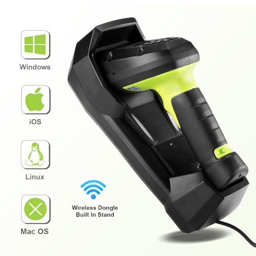 2D Wireless Barcode Scanner, Portable Inventory Scanner & Data Collector with 2.0 Inch LCD Screen and 2.4G Wireless Dongle Built in Stand for Warehouse, Express, Library,Pharmacy,Supermarket