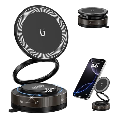 Nano Gel Car Phone Holder, 360°Rotation Adjustable Magnetic Cellphone Mount Foldable Car Phone Stand Strong Suction Phone Holders for Car/Makeup/Gym/Mirror,Fit for All Magsafe Smartphones