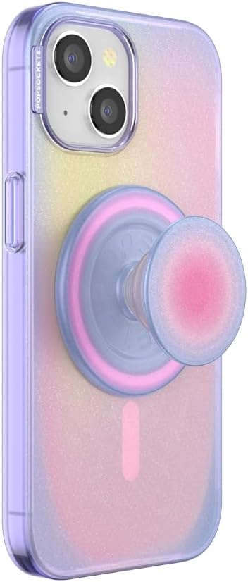 PopSockets iPhone 15 Phone Case with MagSafe, Wireless Charging Compatible, Purple - Opalescent Blue