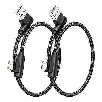 iPhone Charger 1ft MFi Certified Short 90 Degree Lightning Cable 2-Pack