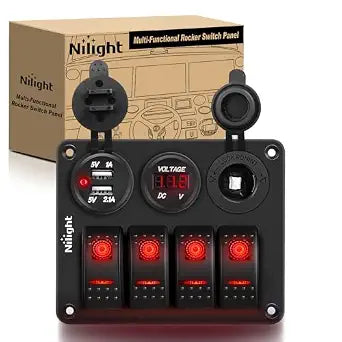 Nilight 4 Gang Rocker Switch Panel SPST On Off 12 Volt Toggle Red
