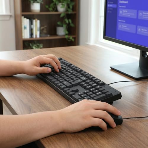 TEHAUX Wired Keyboard and Mouse Combo, Full Size 104-Key USB Keyboard