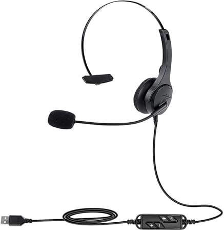 SingleSided USB Corded Headset with Adjustable Microphone Clear Voice Call Monaural Headphone for Office Computer PC Laptop