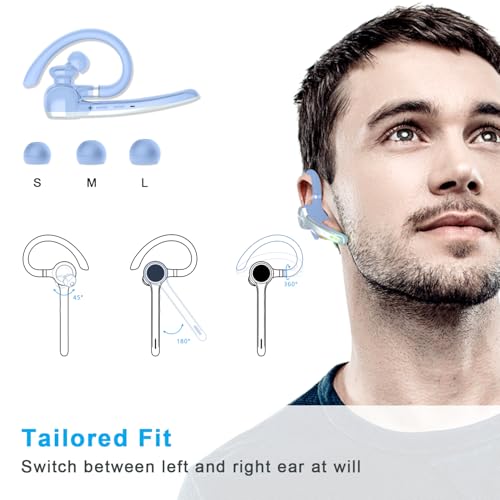 HEIBAS Bluetooth Headset, Wireless Earpiece with Mic for Work Light Blue