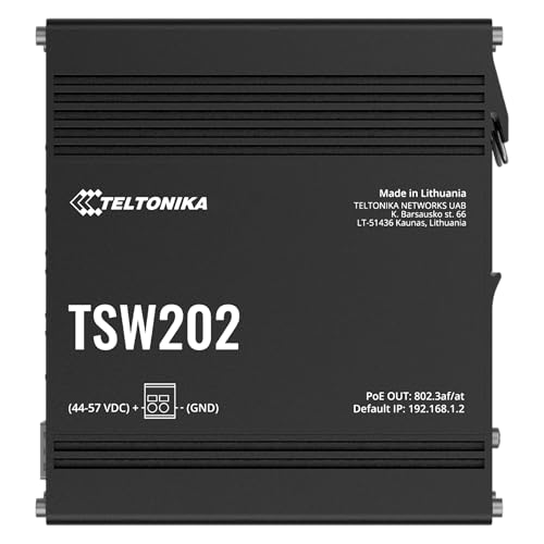 Teltonika TSW202 TSW202000001 Managed PoE+ Ethernet Switch, 8 Gigabit Ethernet Ports, 2 SFP Ports, Layer 2 with Layer 3 Features, PROFINET Certified, DIN Rail Mountable
