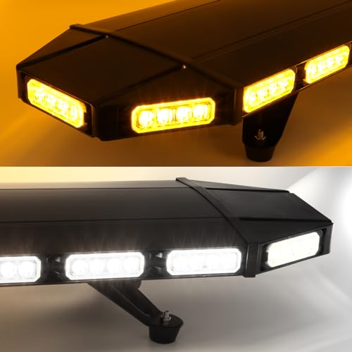 CUMART Upgraded 48" 104LED Extreme High Intensity Construction Emergency Warning Strobe Light Bar Rooftop Low Profile Hazard Flashing for Tow Truck Vehicle (Amber/White)