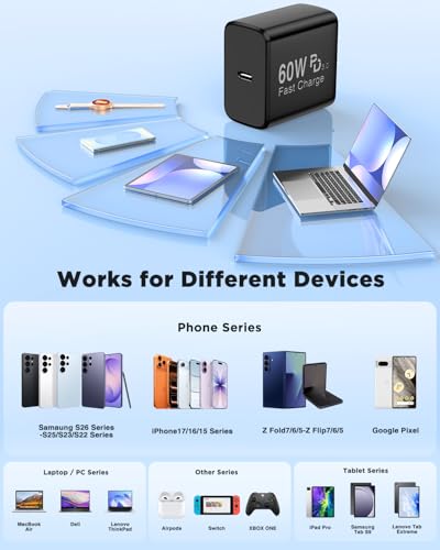 60W USB‑C Super Fast Charger, Braided Cables 3/6/10FT for Galaxy S26 Ultra - Image 8
