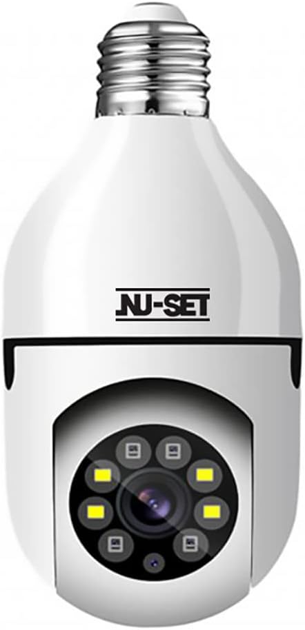 NUSET Smart WiFi Camera, E27 Bulb Security Camera with Pan -Tilt Panoramc View, 2MP, 2 Packs, White