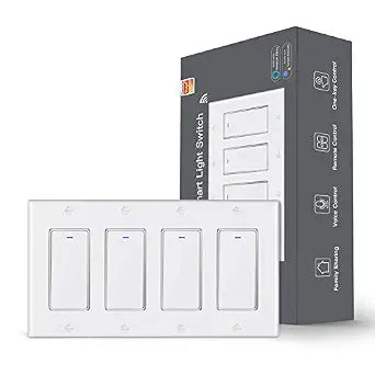 MoesGo Smart Push Button Light Switch, WiFi Multi-Control, White 4 Gang