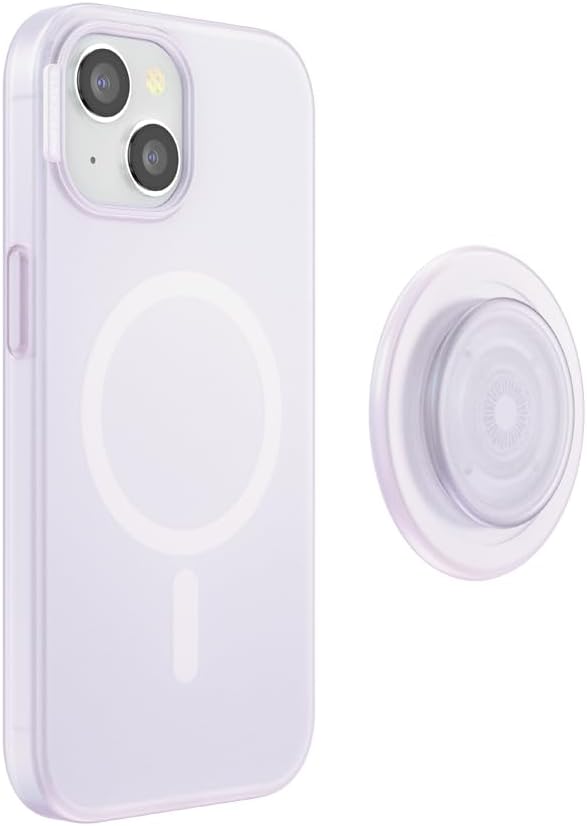 PopSockets iPhone 15 Phone Case with MagSafe, Wireless Charging Compatible, White - Opalescent Clear