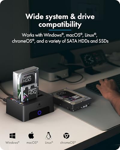 ICY BOX Dual-Bay Hard Drive Docking Station for 2.5 & 3.5 SSD HDD Up to 60TB , USB C 3.0 to SATA I/II/III Hard Drive Enclosure Reader with Offline Clone and Duplicator Function Tool Free Plug&Play
