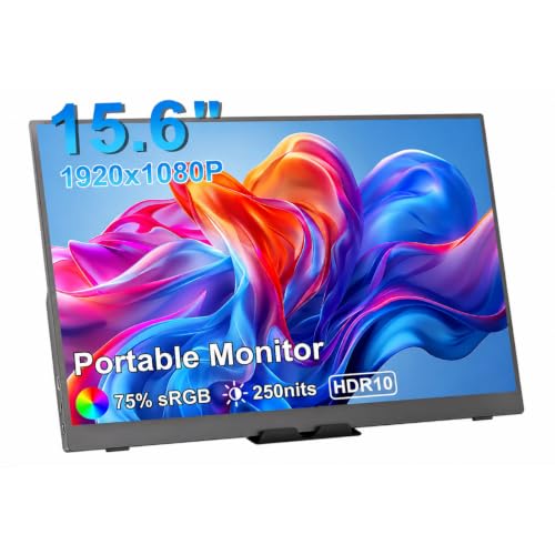15.6 Inch Portable Monitor, 1080P FHD USB-C HDMI External Display, 250nit IPS HDR Travel Screen with Smart Stand & Speakers for Laptop PC Mac Phone Xbox Switch - Image 2