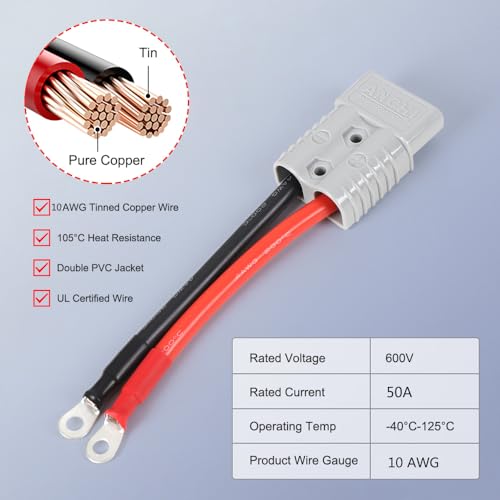 50Amp Power Connector Plug 50A Quick Connect Disconnect 600 V,10AWG 6.56ft Cable with O-Ring (50A 2M 2Pcs)