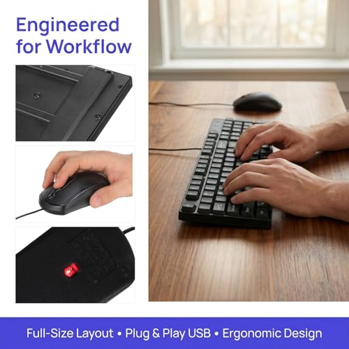 TEHAUX Wired Keyboard and Mouse Combo, Full Size 104-Key USB Keyboard