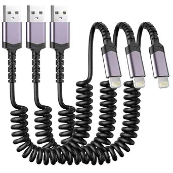 3 Pack Coiled Lightning Cable for Car [MFi Certified] Retractable iPhone Charger Apple CarPlay USB to Lightning Cord Fast Charging for iPhone 14 13 12 11 Pro Max Mini XR XS 8 SE