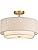 CALOKES 16" Double Drum Gold 3-Light Semi Flush Mount Ceiling Light, Classic Fabric Linen Shade Design for Living Room, Bedroom, Kitchen, Dining Room, Hallway and Entryway