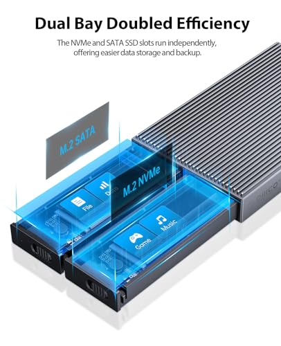 ORICO Dual M.2 NVMe SATA SSD Enclosure, USB C to M2 Adapter for M Key PCIe & B+M Key 2230/2242/2260/2280 SSDs,Tool-Free Installation Aluminum SSDs Reader Support Trim and UASP up to 2x4TB-BM2-2SN