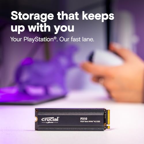 Crucial P310 2280 1TB PCIe Gen4 NVMe Gaming PS5 SSD with Heatsink, Up to 7,100MB/s, PlayStation5, Laptop & Desktop (PC) Compatible, Solid State Drive - CT1000P310SSD5-01