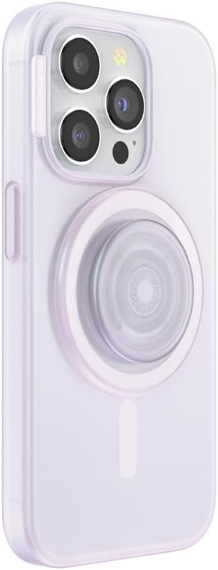 PopSockets iPhone 15 Pro Phone Case with MagSafe, Wireless Charging Compatible, White - Opalescent Clear