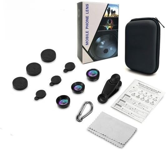 3-in-1 Phone Camera Lens Kit ??210° Fisheye Lens, 120° Wide Angle Lens, 20X Macro Lens for iPhone, Samsung & Android Smartphones ??HD Optical Glass, Universal Clip, Portable Case (Black) (3 in 1)