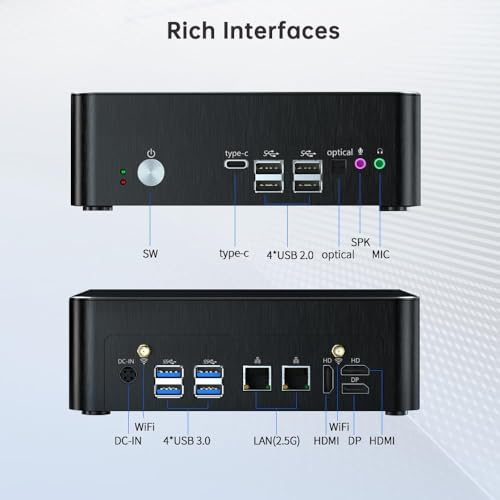 Thdeukoty Mini PC with Core i9-9880H 8C/16T up to 4.8GHz, 64G DDR4 2T SSD, Desktop Computer Windows 11 Pro, DP*1, HDMI*2 4K@60Hz Triple Display, Optical, Dual LAN, WiFi6E/BT5.3,VESA