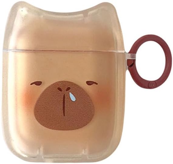 Transparent Clear Earphone Case for AirPods Pro, Cute Lovely Cat Face Soft TPU Silicone Case, Kitty Ear AirPods Pro 2 Cover Protective Skin Shockproof Protector for iPod Earbuds -Capybara