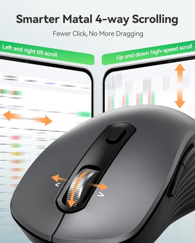 TECKNET Rechargeable Wireless Bluetooth Mouse with 4-Way Wheel, 3-Device
