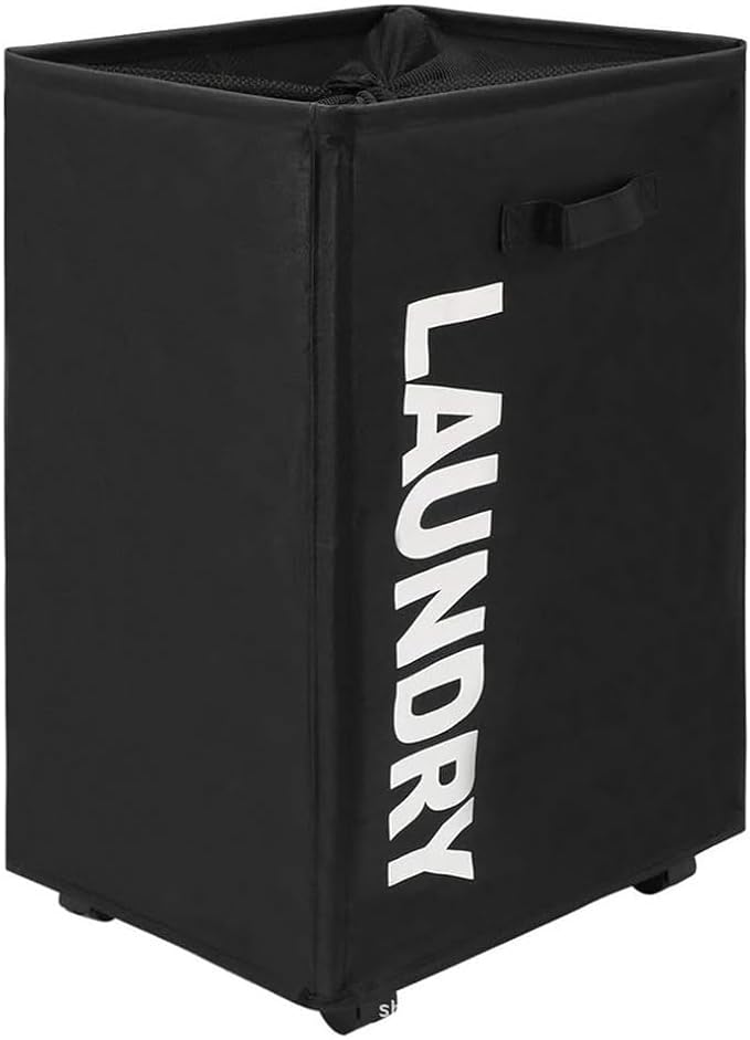 Laundry Hamper with Wheels 85L Large Collapsible Laundry Basket, Waterproof Dirty Clothes Hamper with Mesh Bag for Dorm Room Storage, Foldable Narrow Corner Clothes Storage Bins, Black