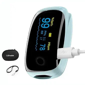 Rechargeable Pulse Oximeter Fingertip Oxygen Monitor Fingertip with SpO2 Pulse Rate and Fast Oximeter SpO2 Readings Outdoor Sports Home (Blue)