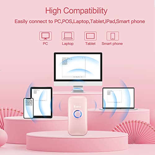 Eyoyo Portable Mini 1D Bluetooth Barcode Scanner Wireless, Pink