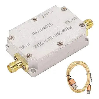 RF Wideband LNA Amplifier, 10MHz to 6GHz 30dB High Gain Low Noise Signal Boosting Module for Ham Radio SDR SMA Female Aluminum Alloy Case Type C 5V 1 Pack