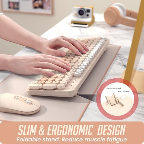 Wireless Keyboard and Mouse, Full-Sized Typewriter Keyboard Silent, Creamy - Image 3