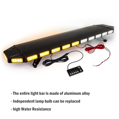 CUMART Upgraded 48" 104LED Extreme High Intensity Construction Emergency Warning Strobe Light Bar Rooftop Low Profile Hazard Flashing for Tow Truck Vehicle (Amber/White)