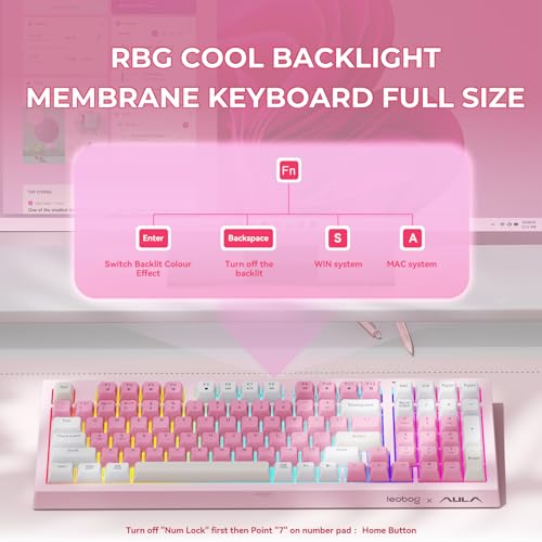 LEOBOG x Aula Pink Keyboard Wireless Creamy Computer Gaming Keyboards