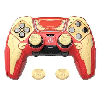 PlayVital for ps5 Edge Controller Silicone Cover Skin - Stellar Mecha Anti-slip Grip Protector for ps5 Edge Controller with Joystick Cap & Sticker, Shockproof Case - Crimson Red & Iron Yellow