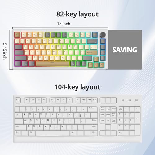 75% Wired Gaming Keyboard, Hot Swappable Gasket Mount, White Switch, 82 Keys TKL Mechanical Keyboard, NKRO Creamy for PC Laptop Windows Gamer (Glimmer) - Image 7