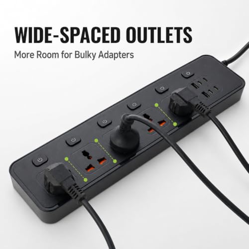 11-in-1 Universal Power Strip with Individual Switches 6FT Flat Plug Cord