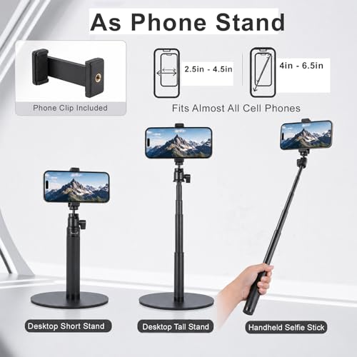 Webcam Stand for Desk, 28" Telescopic Tripod with Phone Holder, Desktop Webcam Mount Compatible with Logitech Webcam C922 C930e C920S C920 C615 C960 C920x BRIO 4K NexiGo N60, 1/4'' Thread