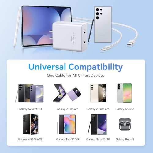 45W Samsung Charger Fast Charging,2Pack Dual Port Super Fast USB C Charger Block,Quick Type C Chargers Adapter 10FT Long USB C Cable for Samsung Galaxy S25 Ultra/S25+/S25/S24/S23/S22/S21/S20/Note20/10 - Image 4