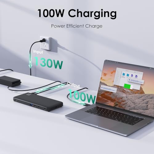 Laptop Docking Station, 12-in-1 USB-C Docking Station, Triple Display with 2xHDMI and 1xDP, 10 Gbps USB-C and 5 Gbps USB-A Data, Ethernet, Audio, 100W Charging for Dell, HP, Lenovo and More - Image 3