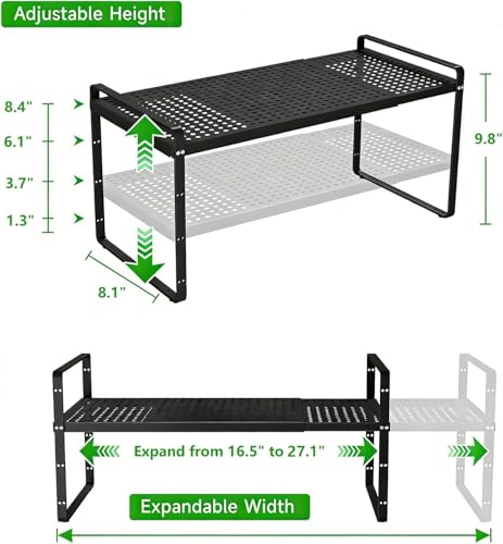 Expandable Storage Shelf, Stackable Organizer Rack, Black Small 1 PK